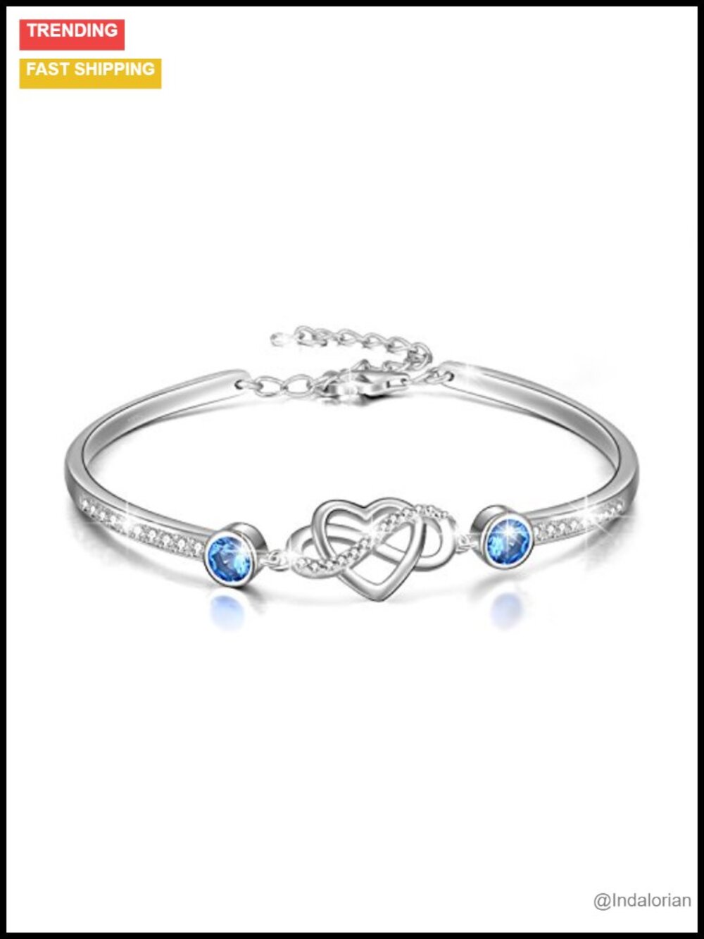 Sterling Silver Infinity Heart Birthstone Bangle Bracelet Adjustable Gift
